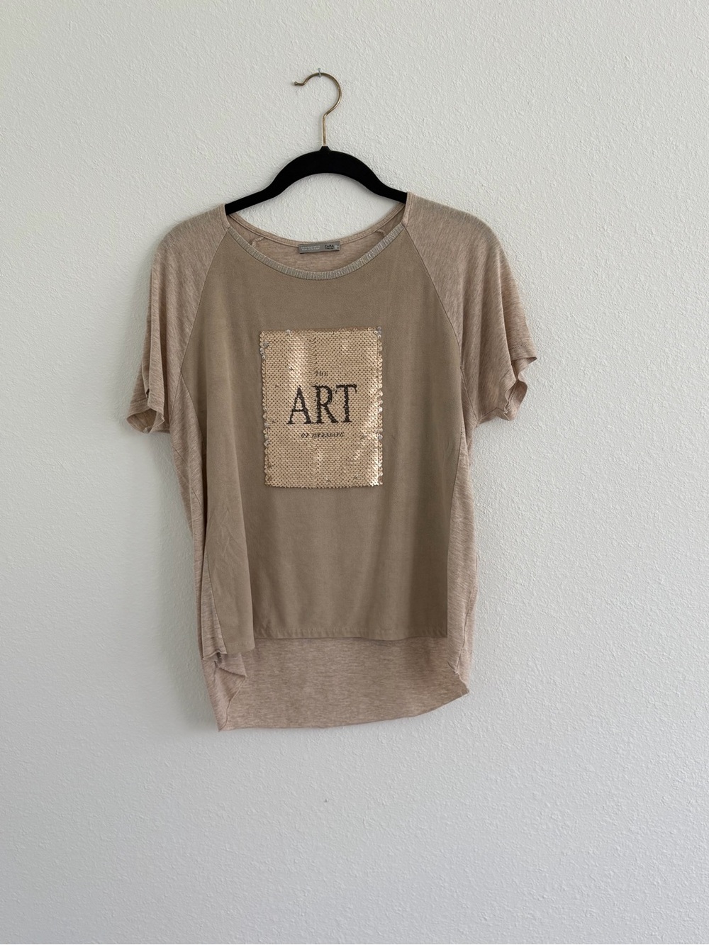 Zara Beige Sequin 'ART' Wall Textile Accent